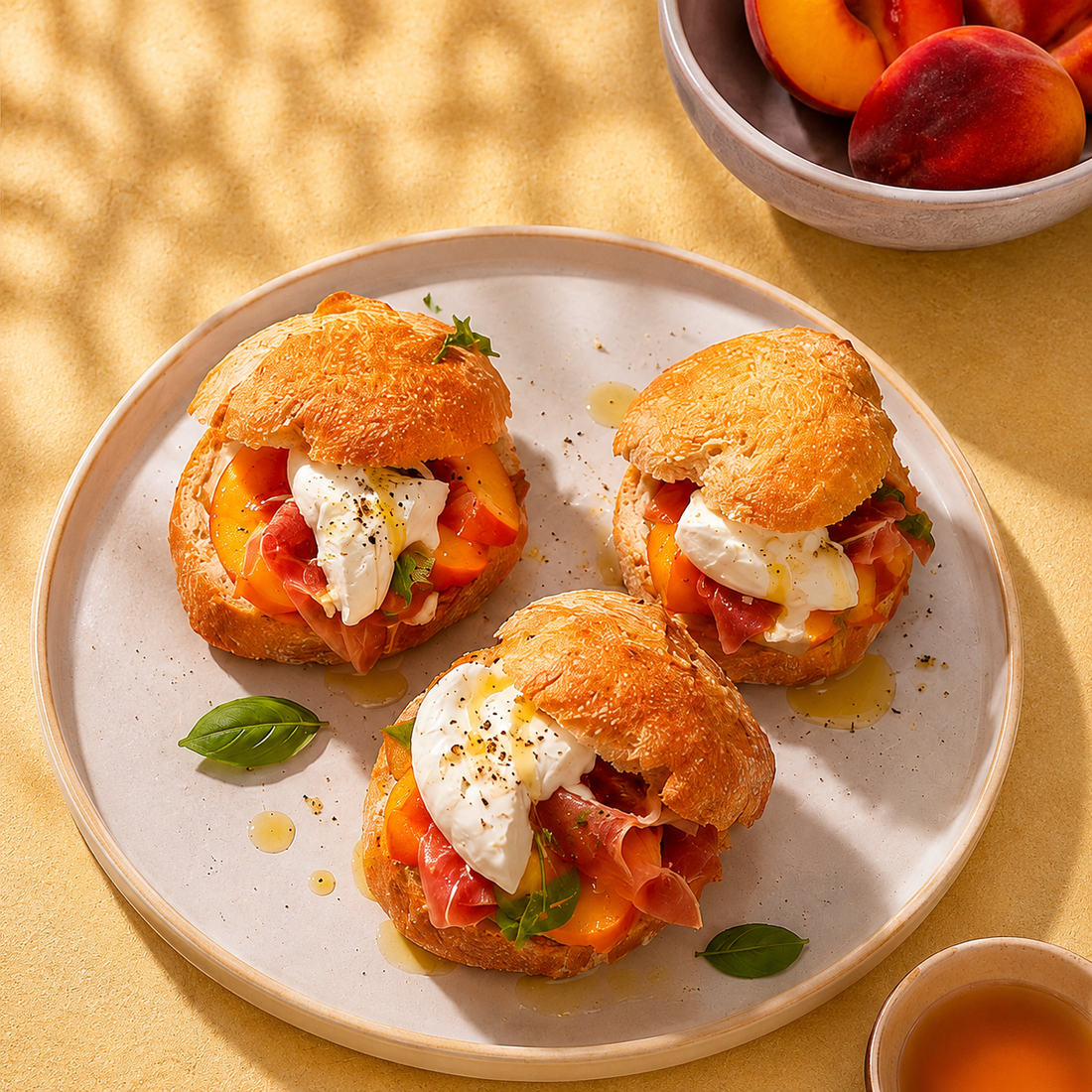 Gluten-Free Peach & Burrata Sliders